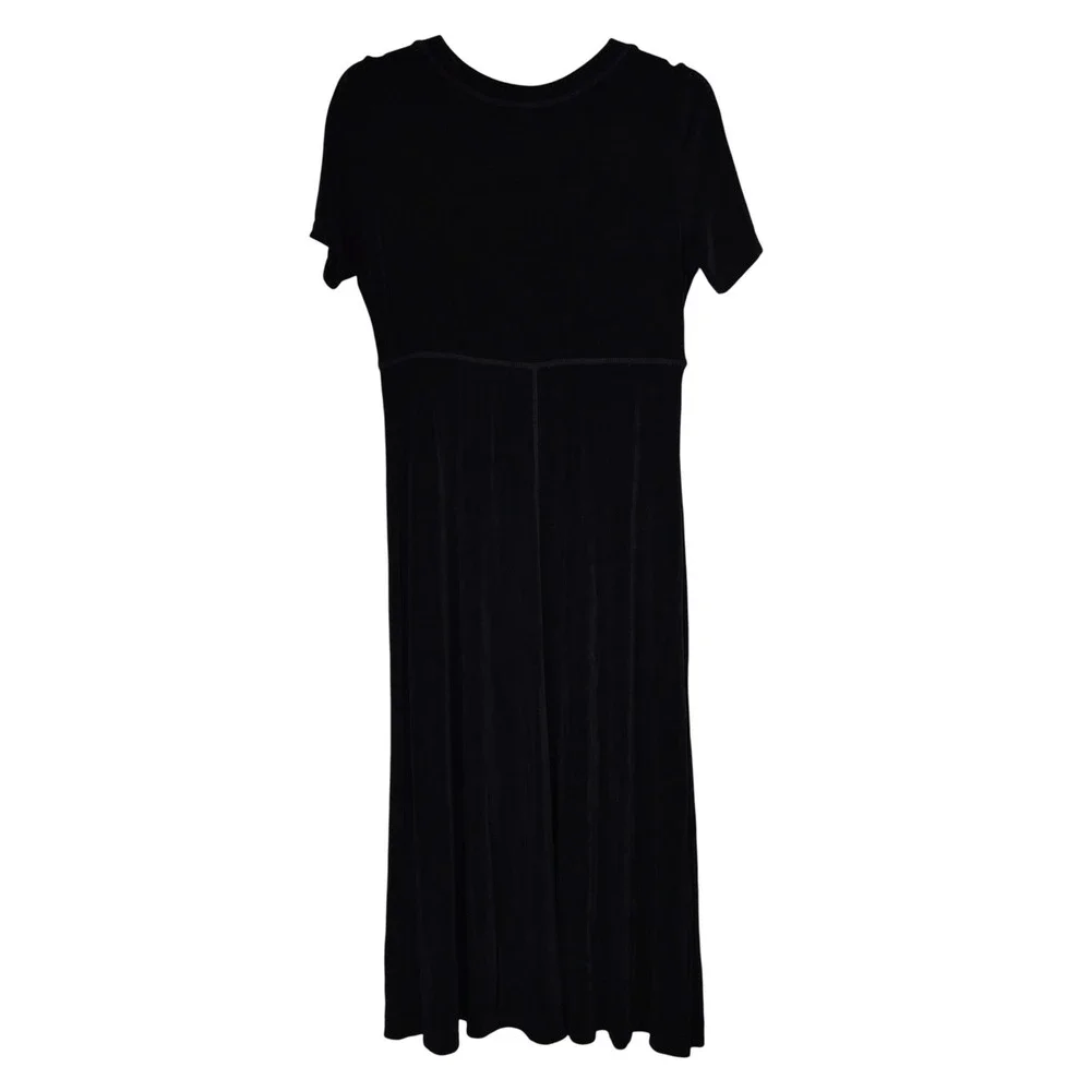 TravelSmith Womens Size M Black Empire Waist Ribbed‎ Midi Dress Short Sleeve